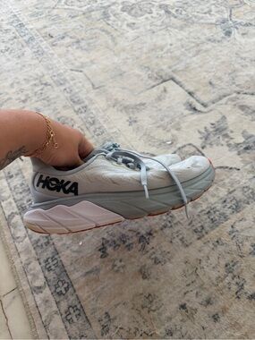 Hoka One One Women's Light Gray, White & Orange Trail Running Shoe